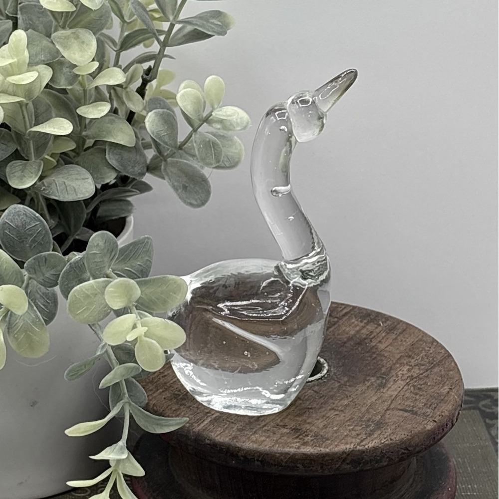 Hand Blown Clear Glass Swan Figurine Small Bird Paperweight Art Sculpture Decor